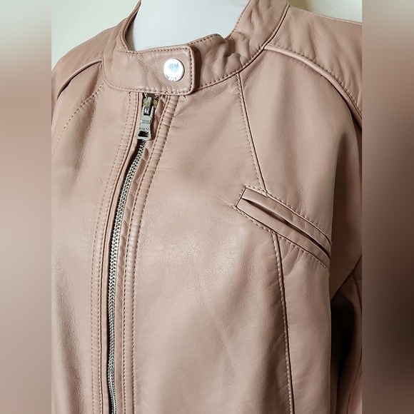 Guess Faux Leather Biker Jacket Moto Coat Light Pink Full Zip - Picture 7 of 14